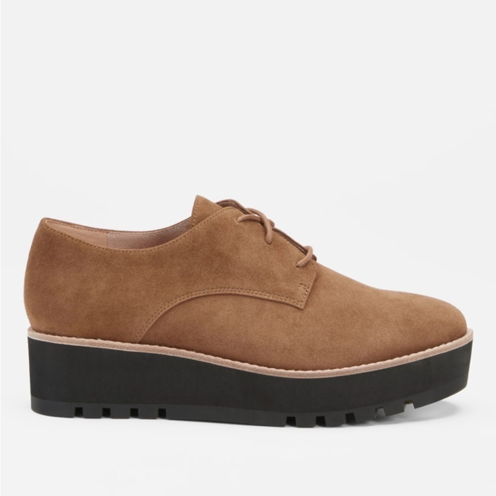 Eileen Fisher Eddy Tan/Brown Suede Platform Oxford Derby Shoes